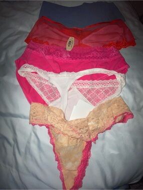 Angelina Five-Pack Lace & Mesh Panty Set in Pink, White, Peach, Coral, Blue
